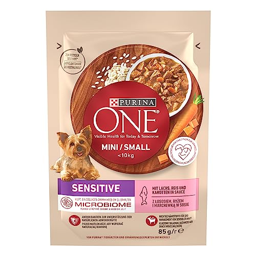 PURINA ONE Mini Small Sensitive Hundefutter nass für kleine Hunde reich an Lachs Reis 26er Pack 26 x 85g