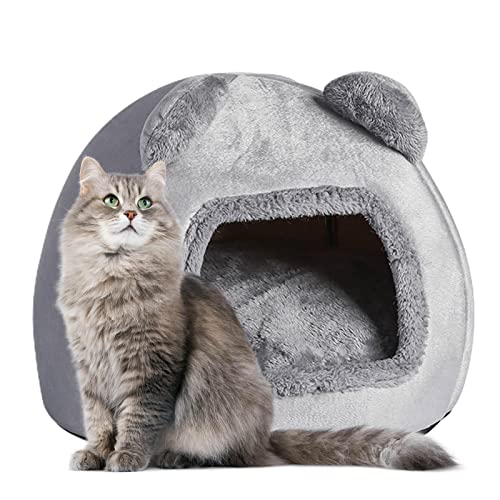 Maseaxi Katzenbett Höhle Katzennestbett mit wasserdichtem Boden Panda-Ohr-Form-Haustier-Bett-Winter-warmes Katzen-Haus für Katzen und kleine Hunde