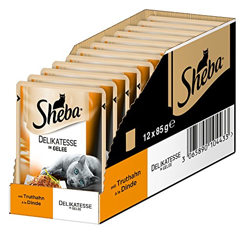 Sheba Delikatesse in Gelee Hochwertiges Katzenfutter Im praktischen Portionsbeutel Alleinfuttermittel 12 Portionsbeutel 12 x 85g