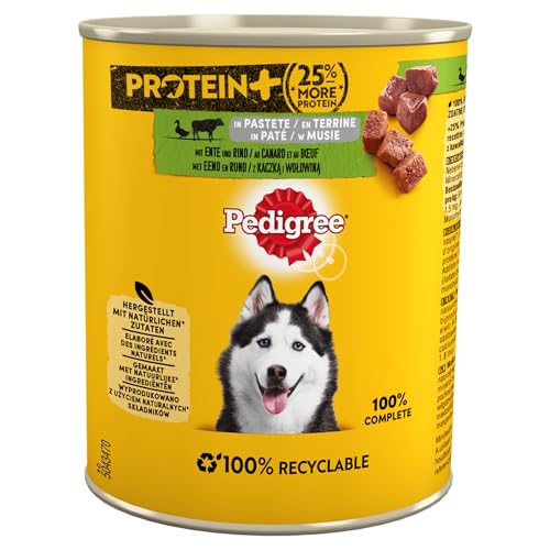 PEDIGREE Protein Nassfutter für Hunde mit Ente und Rind in Pastete 800 g x 6 Stück