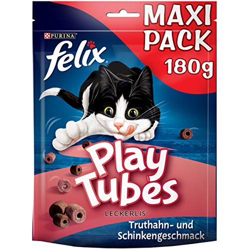 FELIX Play Tubes Katzensnack Leckerli zum Spielen mit Truthahn- Schinkengeschmack 5er Pack 5 x 180g