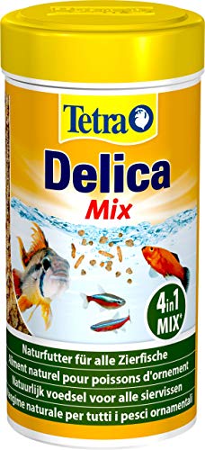 Tetra Delica Mix Naturfutter   Mischung mit 4 verschiedenen Futtertiere Wasserflöhe Artemia Krill Gammarus natürliche Snacks Zierfische 250 ml Dose