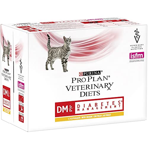 PURINA PRO PLAN Veterinary Diets DM Diiabetes Management Huhn 10 x 85g Diätalleinfuttermittel für ausgewachsene Katzen im Frischebeutel Zur Verringerung von Übergewicht
