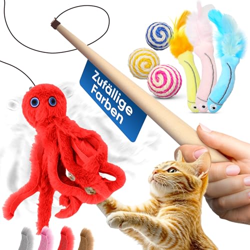 Generisch Eine Katzenangel Octopus Spielzeug mit Glöckchen Sisalball Fisch Interaktives Katzenspielzeug für stundenlangen Spielspaß