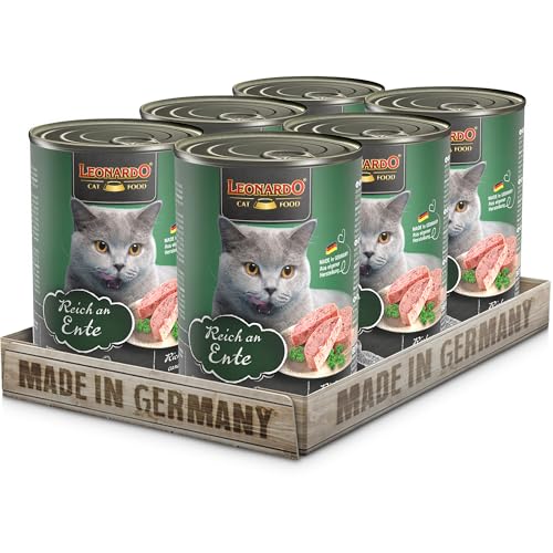 Leonardo Nassfutter 6x400g Ente Getreidefreies Nassfutter für Katzen Feuchtfutter Alleinfutter aus der Dose