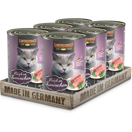 Leonardo Nassfutter 6x400g Kaninchen Getreidefreies Nassfutter für Katzen Feuchtfutter Alleinfutter aus der Dose mit Kaninchen 2 4kg