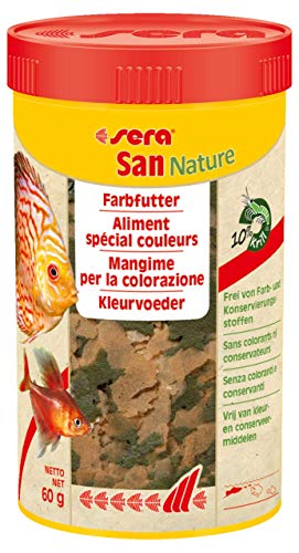 sera San Nature 250 ml   Farbfutter aus Flocken mit 10 % Krill die natürliche Farbentwicklung Flockenfutter fürs Aquarium Fischfutter mit hoher Futterverwertbarkeit und somit weniger Algen