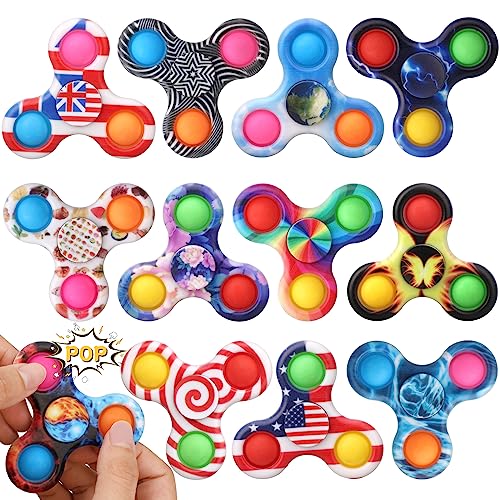 12 Pack Bubble Pop Fidget Spinner Sensorisches Spielzeug Ostereierfüller Push Popper Squeeze Fidget Spielzeug für Stress Linderung Geburtstagsgeschenke Party Gefälligkeiten Klassenzimmer Preis