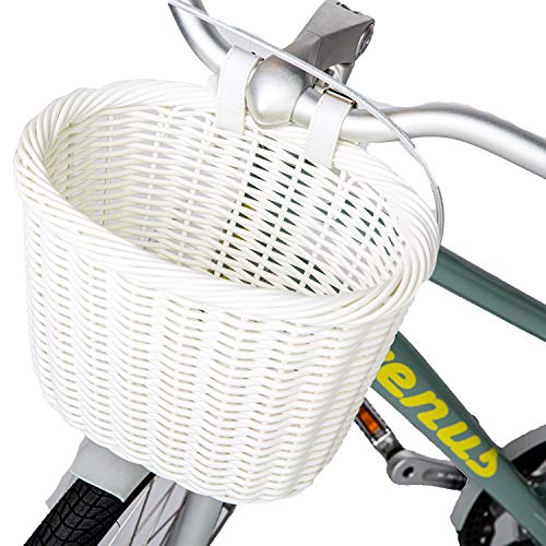 ZUKKA Fahrradkorb Lenker-Aufbewahrungskorb für Erwachsene und Kinder handgewebt wasserdicht verstellbare Lederriemen Fahrradzubehör weiß