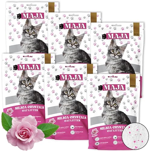 GLOBANI Silikat Katzenstreu mit Rosenduft - 100% Natürliches Bio Premium Silica Gel Katzenstreu Antibakteriell Staubfrei für Hygienische Katzentoiletten - Umweltfreundlich Sicher