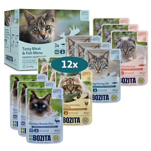 Bozita Häppchen in Sauce mit Fisch und Fleisch Multibox 12x85 g Pouch - Nassfutter für Katzen im Portionsbeutel