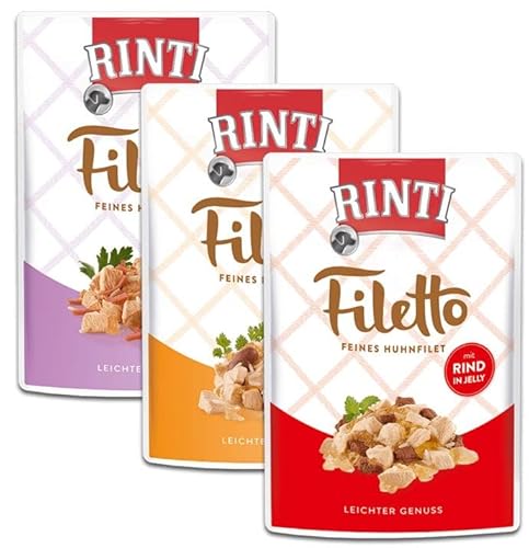 Rinti Frischebeutel Filetto Multipack Huhnfilet mit Schinken Herz und Rind in Jelly 72 x 100 g