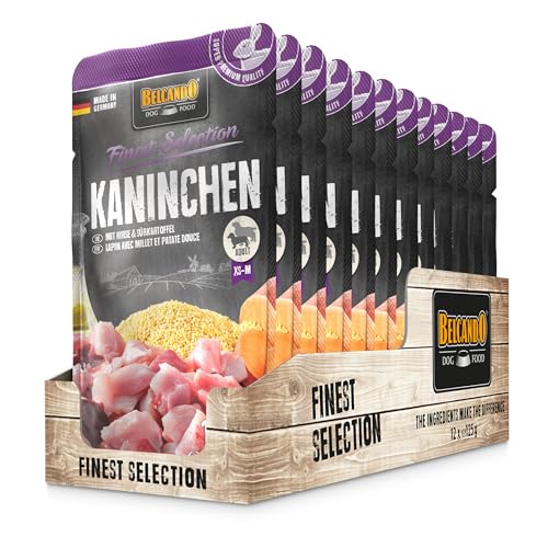 Belcando Frischebeutel 12x125g Kaninchen mit Hirse Süßkartoffel Nassfutter für Hunde Feuchtfutter Alleinfutter im Einzelportionsbeutel