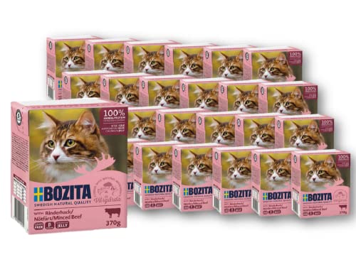BOZITA Cat Häppchen in Gelee mit Rinderhack - Sparpaket 24 x 370g Katzenfutter nass - Tetrapack