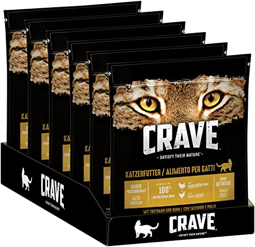 Crave Adult Trockenfutter Truthahn 6 Beutel 6x750g Premium Katzenfutter trocken hohem Proteingehalt und ohne Getreide Hergestellt 100 Prozent natürlichem