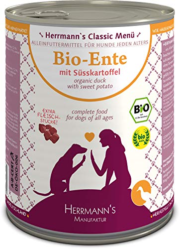 Herrmanns Bio Hundefutter Ente Menu 1 mit Süßkartoffel Kürbis Nachtkerzenoel 800 g 6er Pack 6 x 800 g