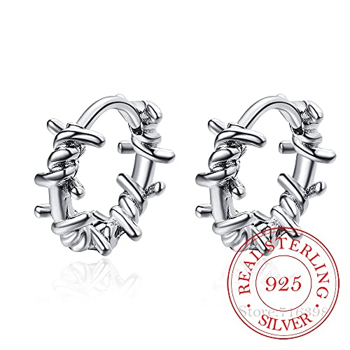 925 Sterling Silber Creolen Stacheldraht Ohrmanschette Clip auf S925 Ohrringe Geschenk für Frauen Mädchen Schmuck Silber