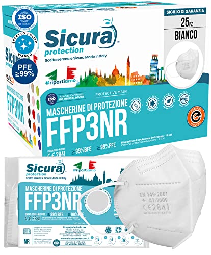 25x FFP3 Maske CE Zertifiziert Filterklasse BFE 99% PFE 99% FFP2 Masken SANITIZIERTE Einzeln versiegelte Atemschutzmaske CE Hergestellt verpackt in Italien