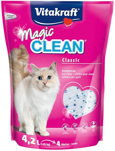 Vitakraft Magic Clean Katzenstreu Hygiene-Streu aus Mineralkügelchen nicht klumpend besonders staubarm reicht für 4 Wochen reicht für einen Monat 1x 4 2l