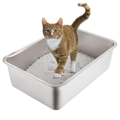 Katzentoilette aus Edelstahl hop-in Katzen Klo ohne Deckel Edelstahl Wanne für Katzen mit glatter Oberfläche leicht zu reinigen Niemals GerüChe Mehrere Spezifikationen Silber 60x40x15cm