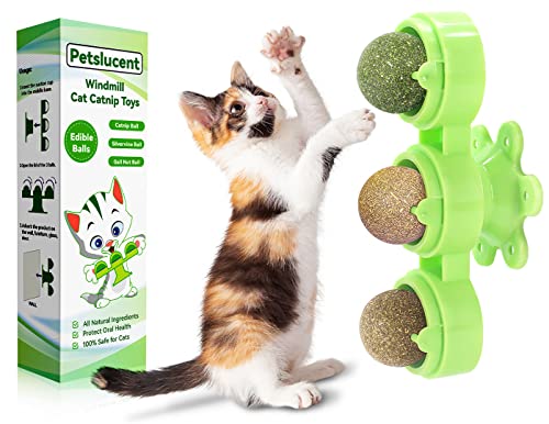 Petslucent 3in1 Katzenminze Ball für Katzen Windmühle Drehbares Katzen Leckerli Spielzeug Interaktives Necken Katzenspielzeug für die Zahnreinigung von Innenkatzen grün