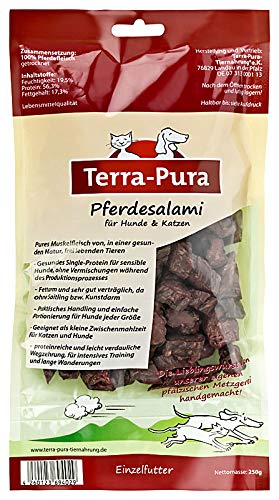 TERRA-PURA Tiernahrung Pferdesalami in Scheiben getrocknet Snack für Hunde und Katzen 250g