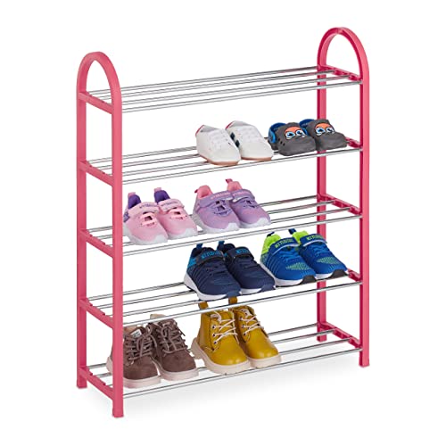 Relaxdays Schuhregal für Kinder 15 Paar Kinderschuhe bis Größe 30 offen platzsparend leicht Schuhablage pink