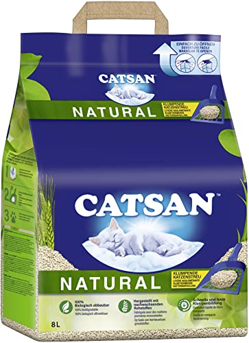 CATSAN Natural Kompostierbare Klumpstreu für Katzen aus 100% Pflanzenfasern 1 x 8 Liter