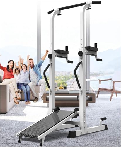 MBCEYLSTUB Power Tower Fitness Klimmzug- Und Parallelbarren-Armstreckstation Höhenverstellbar Multifunktionales Heim-Fitnessstudio Mit Laufband