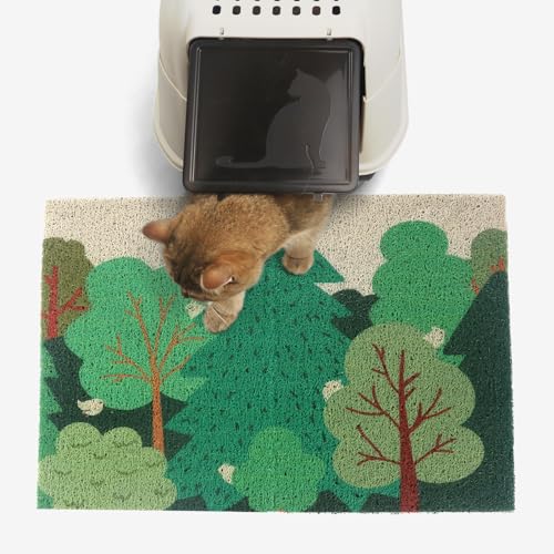 Rarenut Katzenstreu-Matte Falle Tiernahrungsauffang-Tischset super niedlich leicht zu reinigen 61 x 40 cm groß langlebig für Katzen und Hunde gemäßigte Wälder