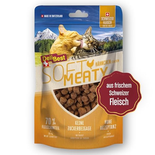 DeliBest Soft Meatys I Katzen Leckerlies aus Schweizer Hähnchenfleisch getreidefrei I Katzen Snack ohne künstliche Zusatzstoffe I für Allergiker geeignet I 100g