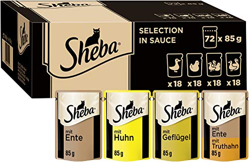 Sheba Selection in Sauce mit Geflügel in Sauce ausgewachsene Multipack mit 72x 85g Katzennahrung
