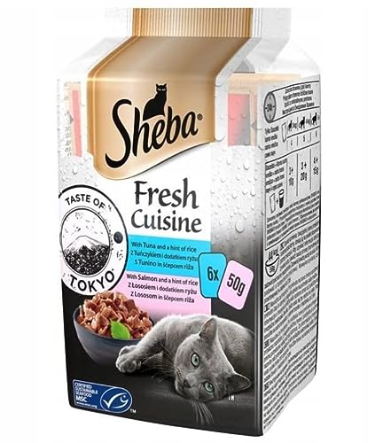 Sheba Fresh Cuisine Taste of Tokyo - Hochwertiges Katzen Nassfutter - Thunfisch und Lachs MSC - Im praktischen Protionsbeutel - 12 x 6 x 50g