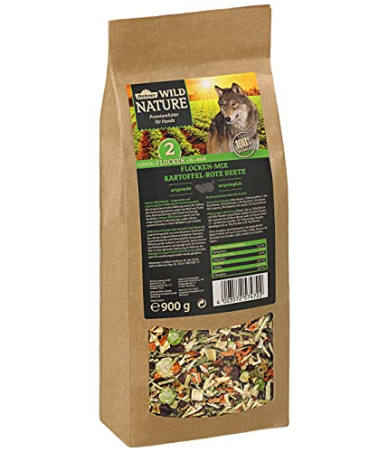 Dehner Wild Nature Hundefutter Flocken-Mix Trockenfutter getreidefrei BARF-Ergänzungsfutter für ausgewachsene Hunde Kartoffel Rote Beete 900 g
