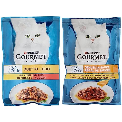 PURINA GOURMET Perle Duetto Katzenfutter nass mit Huhn und Rind 26er Pack 26 x 85g Perle Genuss in Sauce Katzenfutter nass mit Huhn 26er Pack 26 x 85g