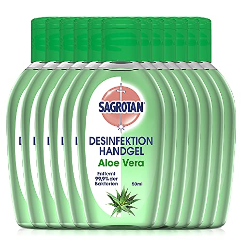 Sagrotan Hand Desinfektionsgel mit Aloe Vera für die in praktischer Reisegröße 12x 50