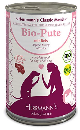 Herrmanns Bio Hundefutter Pute Menu 1 mit Reis Karotte Sellerie Fenchel 400 g 12er Pack 12 x 400 g