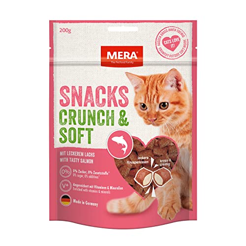 MERA Crunch Soft mit Lachs 200g köstliche Katzen Leckerlies nahrhafter Katzensnack voller Vitamine und Mineralien krosse Kissen mit cremiger Füllung