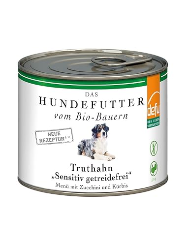 defu Hundefutter 12 x 200 g Bio Truthahn Sensitiv Getreidefrei Premium Bio Nassfutter Menü Alleinfuttermittel für Hunde