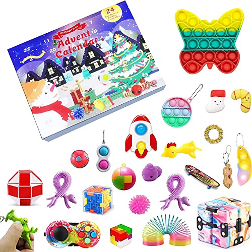 JUSHINI Weihnachts Countdown Adventskalender 2021 Kinder Sensory Zappelspielzeug Sets Popit Simple Dimple Fidget Toys Adventskalender Set Weihnachten Geschenkbox für Kinder HO-15
