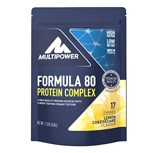Multipower Formula 80 Complex Mehrkomponenten für den Proteinpulver Casein für eine langfristige Versorgung cremigem Lemon Cheesecake Geschmack 510 g