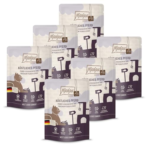 MjAMjAM - Premium Nassfutter für Katzen - Quetschie - purer Fleischgenuss - köstliches Pferd pur 6er Pack 6 x 300 g getreidefrei mit extra viel Fleisch