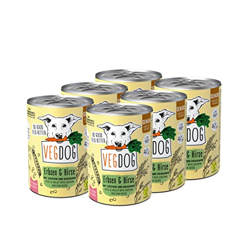 VEGDOG Senior veganes Nassfutter für ältere Hunde ab 7 Jahren mit Erbsen und Hirse getreidefreies Alleinfutter für Allergiker mit alternativer Proteinquelle Vorteilspack 6 x 400 g