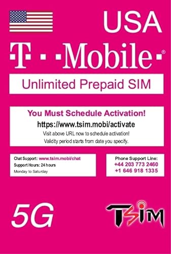 USA SIM-Karte für Reisen in die USA PrePaid. T-Mobilfunknetz mit unbegrenzten Daten Anrufen und SMS Verbesserte 5G-SIM-Karte 15 Tage