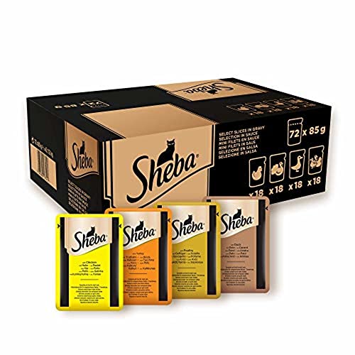 Sheba Katzennassfutter Selection in Sauce 72 Portionsbeutel 72x85g 1 Großpackung Katzenfutter nass Geflügel Variation mit Ente Huhn Geflügel und Truthahn
