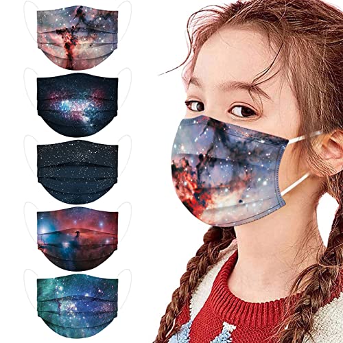 TT- 50 Stück Mundschutz Masken Schwarz Kinder Einweg 3-lagig MNS Nasenschutz Atmungsaktiv Bunte Op Masken Planet Print Face Cover Disposable Gesichtsmaske Bandana Halstuch Schals B 50PCS