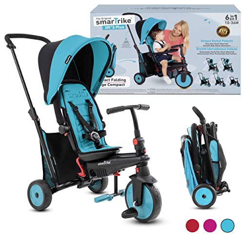 smarTrike STR3 Klappbares Kleinkinder-Dreirad mit Kinderwagen-Zertifizierung für 1 2 3 Jahre - 6 in 1 Mehrstufiges Dreirad Blau