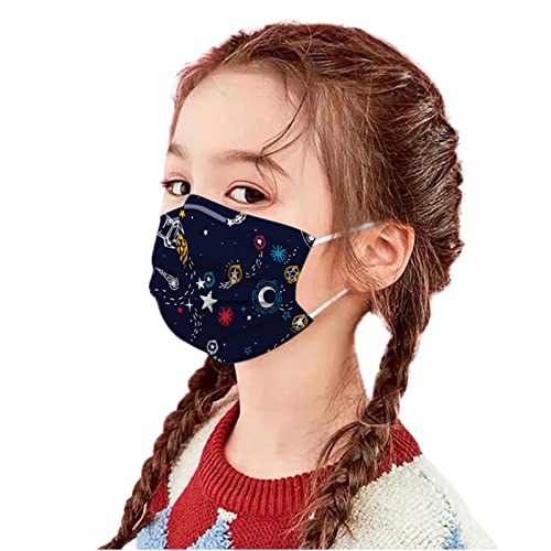 SDFRK 10 Stück Masken Kinder Einwegmasken Mundschutz Masken Mundschutz Stoff Cartoon Sternenhimmel Motiv MNS Mund und Nasenschutz Mund-Tuch Staubdicht Atmungsaktiv Gemütlich Bandana Schals