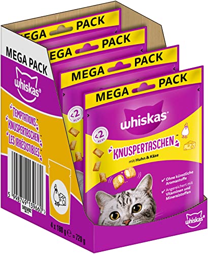 Whiskas Knuspertaschen Katzensnack Käsegeschmack 4er 4x180g Katzenleckerlis erwachsene   unterschiedliche Produktverpackungen erhältlich