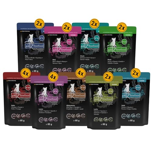 catz finefood Purrrr Collection XXL Paket   Nassfutter für Ihre Katze ohne Zucker Getreide glutenfrei und monoprotein hohem Fleischanteil 24x Beutel